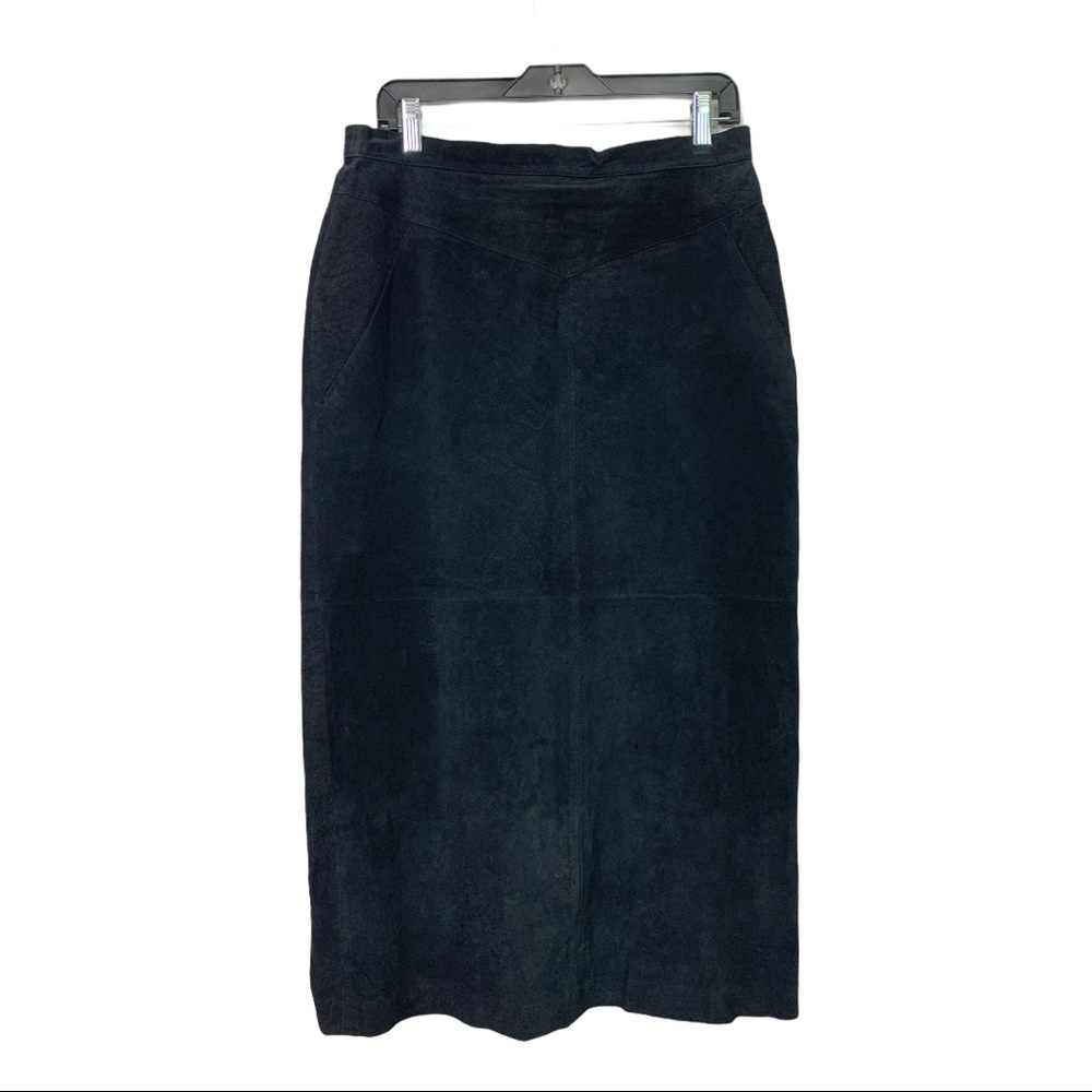 Vintage Black Leather Midi Skirt